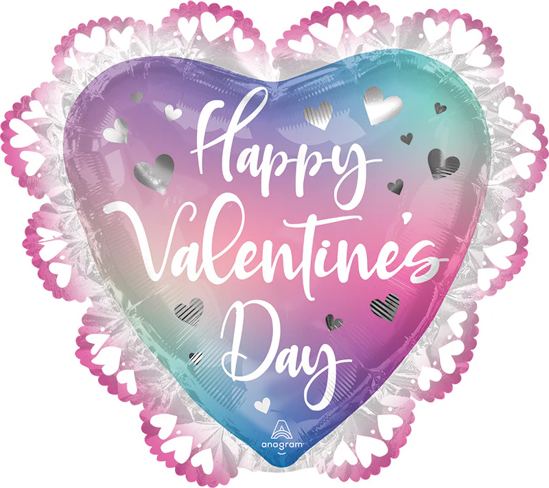 23" SuperShape Intricates Happy Valentine's Day Filtered Ombré Foil Balloon
