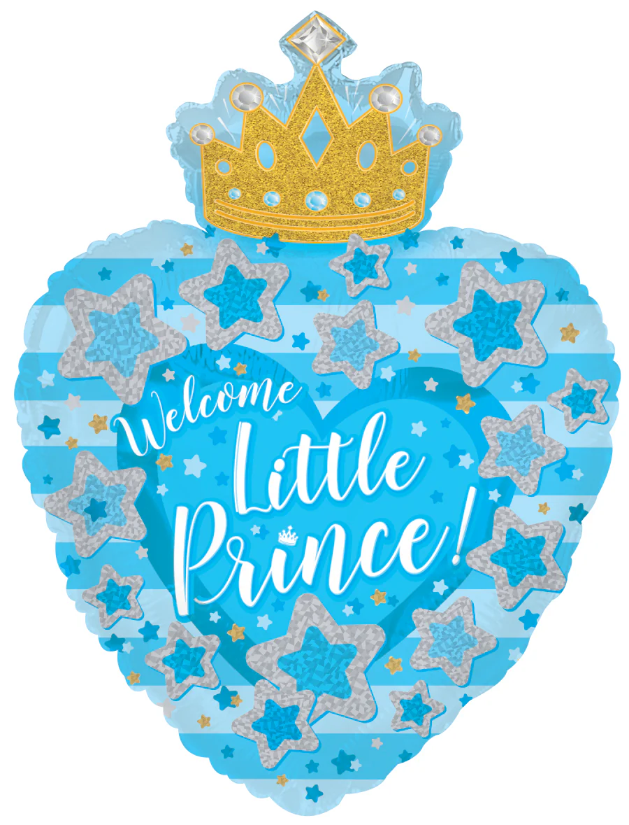 24" Baby Boy Heart With Crown Foil Balloon