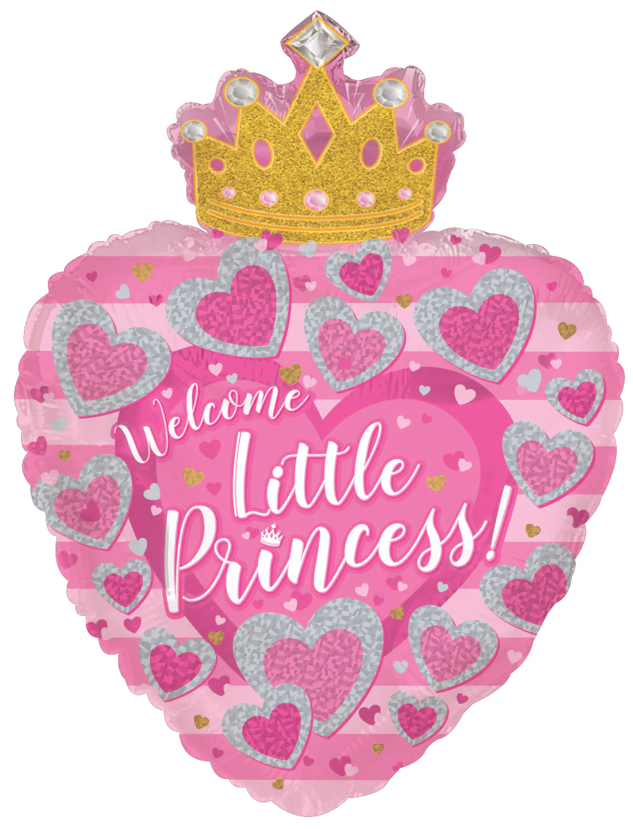 24" Baby Girl Heart With Crown Foil Balloon
