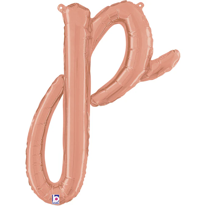 24" Air Filled Only Script Letter "P" Rose Gold Foil Balloon (Sticks Sold Separately)