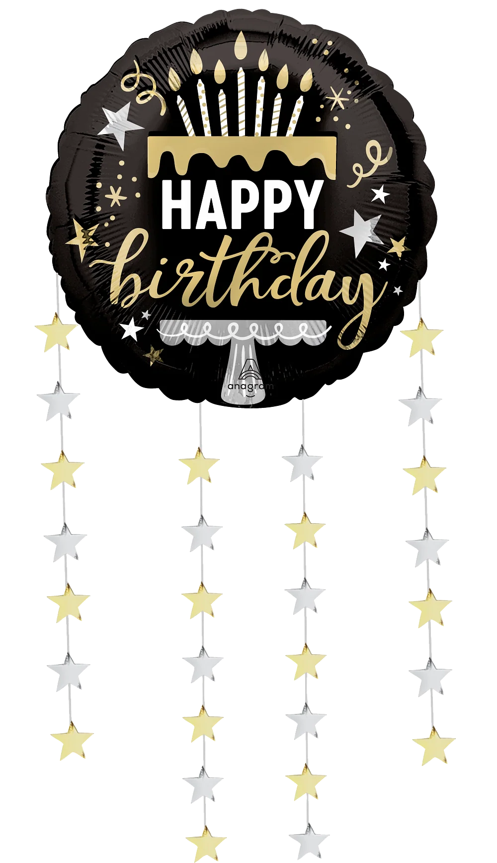 24" Jumbo Drop-A-Line BSG Dangling Birthday Stars Foil Balloon