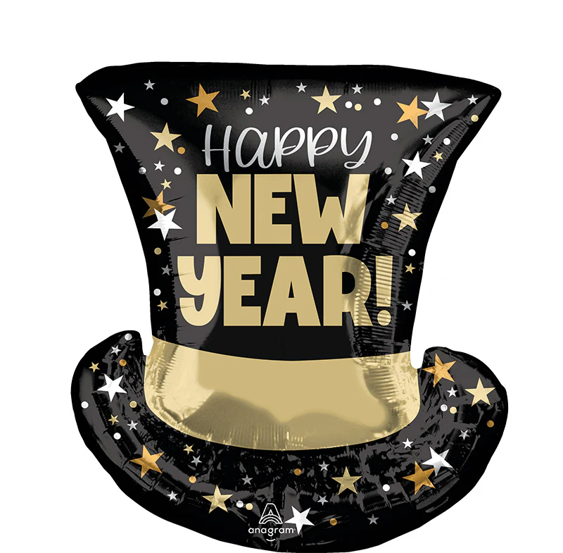 24" SuperShape New Year Eve Top Hat Bash Foil Balloon