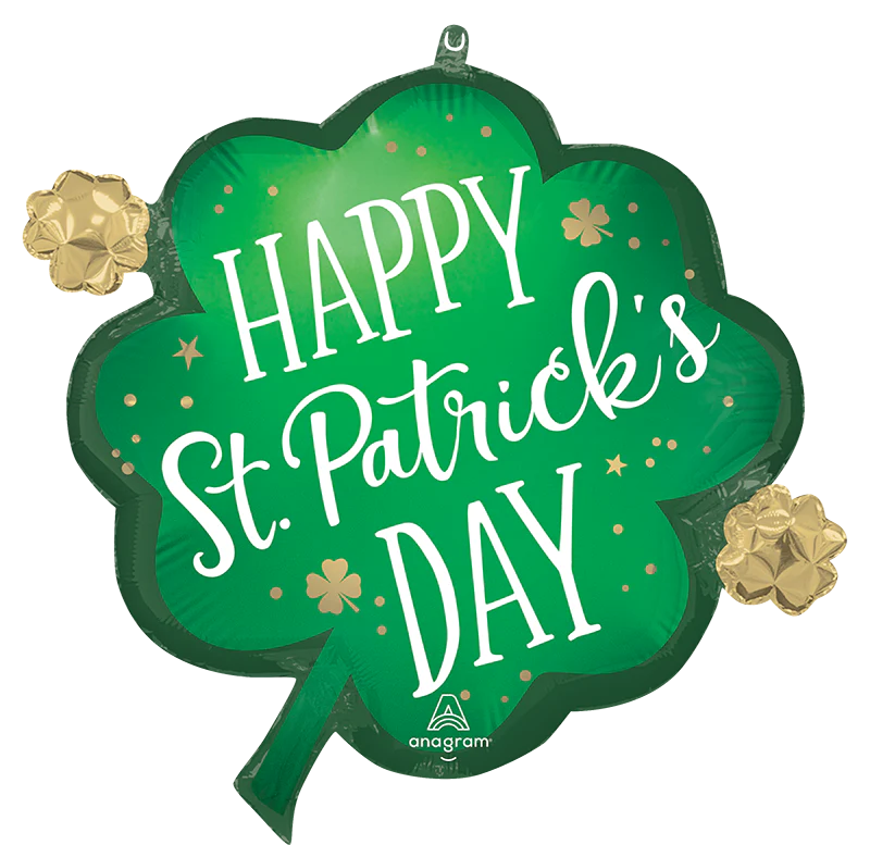 24" SuperShape Satin Lucky Shamrock Foil Balloon