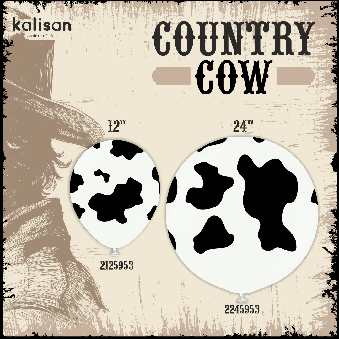 24" Kalisan Safari Large Cow White (Printed Black-1 Per Bag) Latex Balloons - Image 2