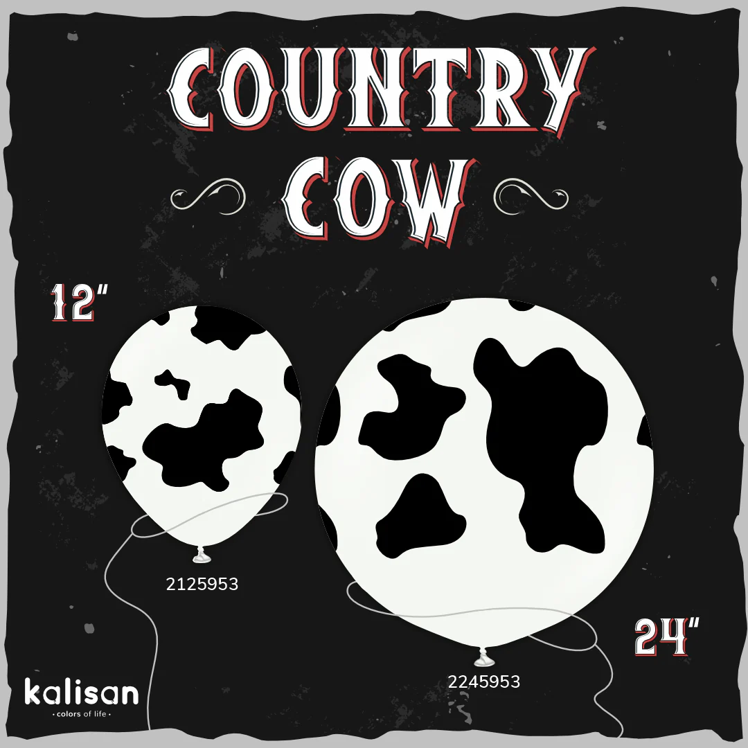 24" Kalisan Safari Large Cow White (Printed Black-1 Per Bag) Latex Balloons - Image 3