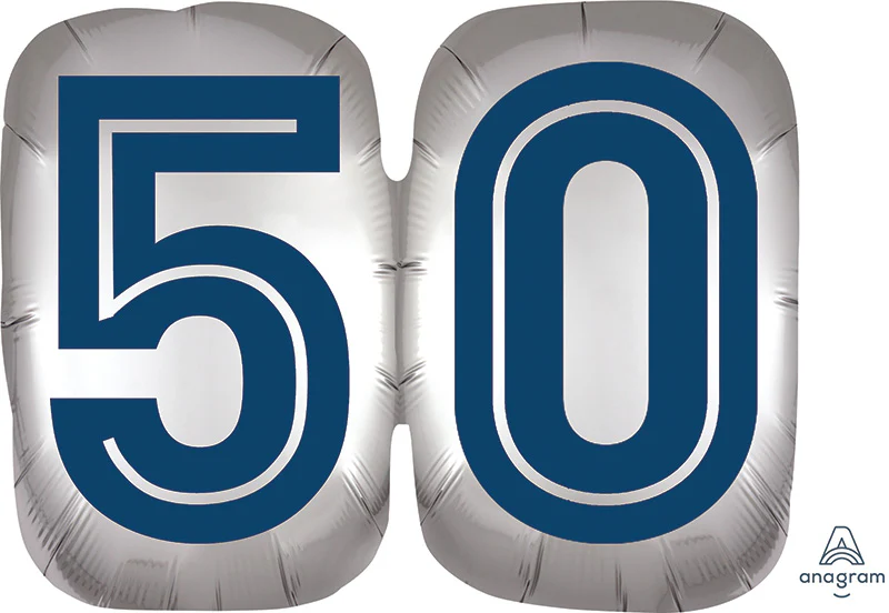 25" SuperShape Silver/Blue Number 50 Foil Balloon