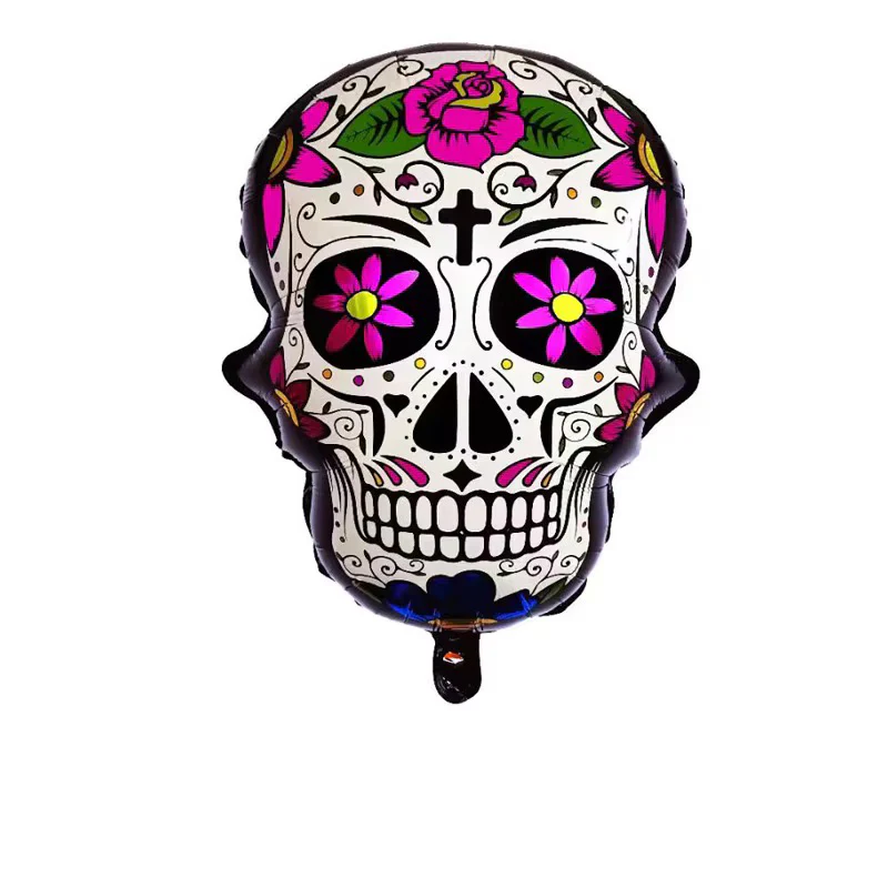 25" Sugar Skull Day Of The Dead (Dia De Los Muertos) Pink Rose Foil Balloon