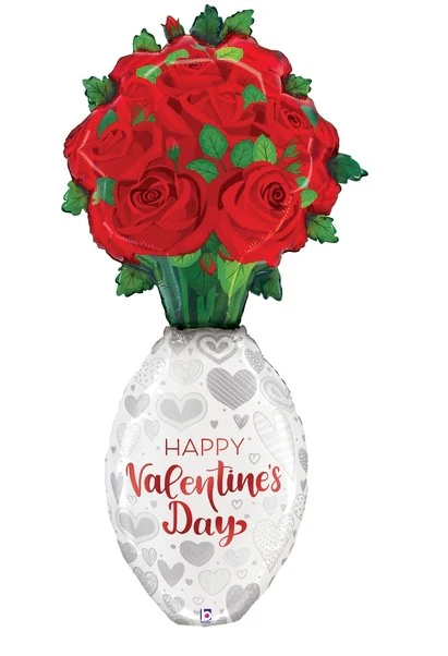 66" Shape (Bottom Air-Filled) Special Delivery Valentine Rose Vase Foil Balloon