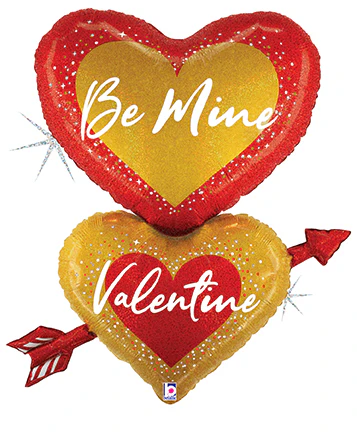 33" Glitter Holographic Shape Be Mine Valentine Heart Arrow Foil Balloon
