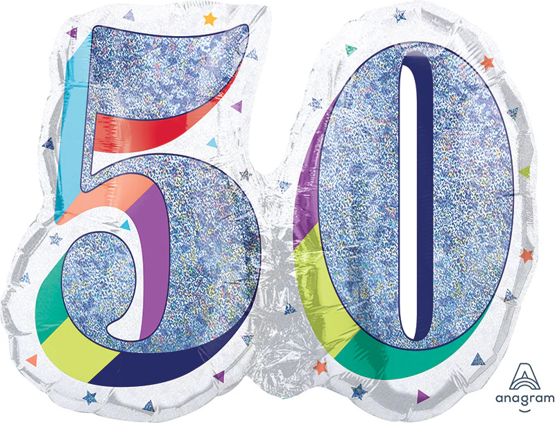 26" Holographic SuperShape Sparkles Number 50 Foil Balloon