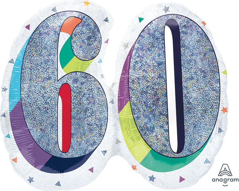 26" Holographic SuperShape Sparkles Number 60 Foil Balloon