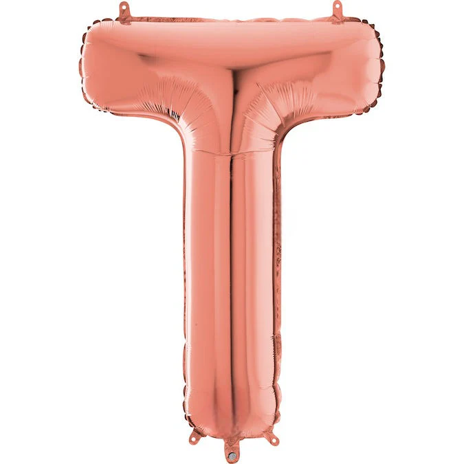 26" Midsize Letter Shape T Rose Gold Foil Balloon