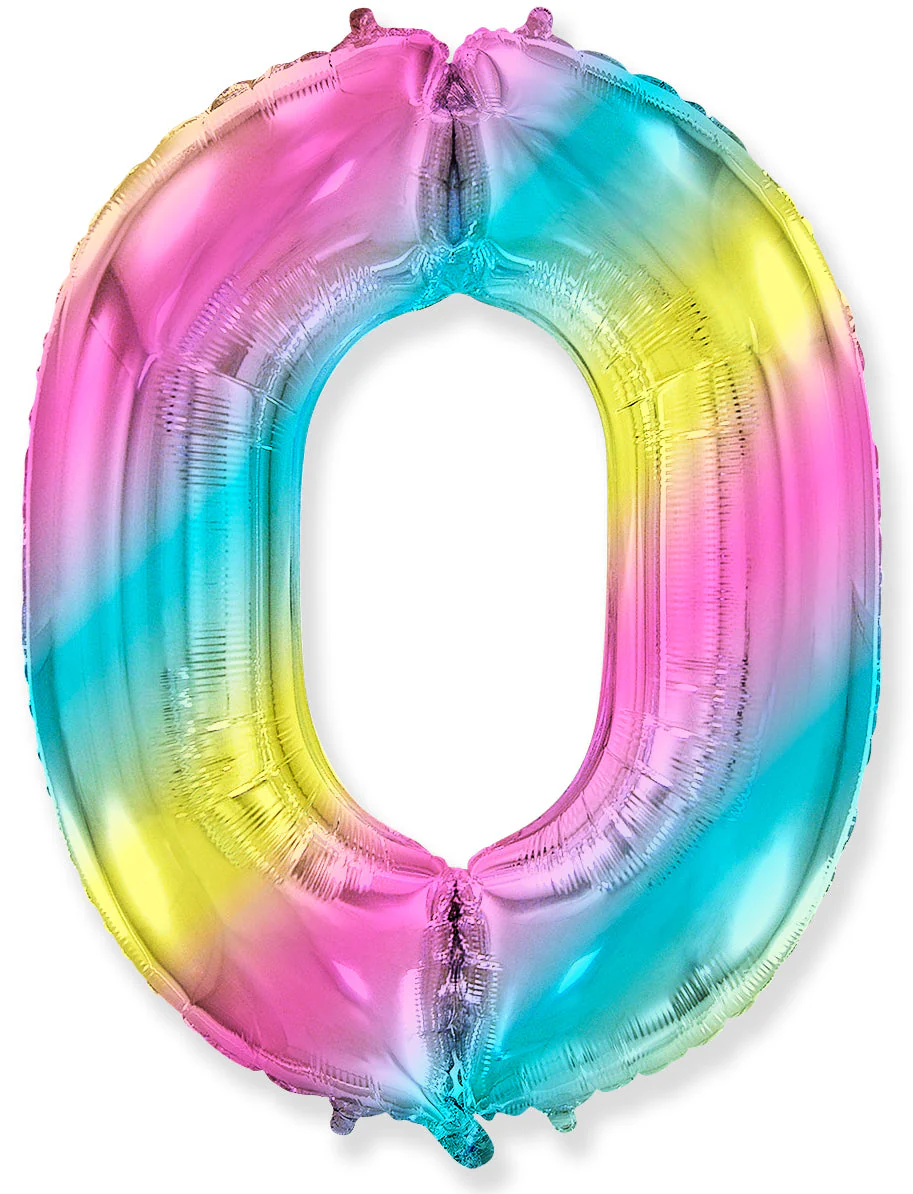 26" Inflated (32" Approx Uninflated) Flexmetal Medium Size Foil Balloon Number "0" Gradient