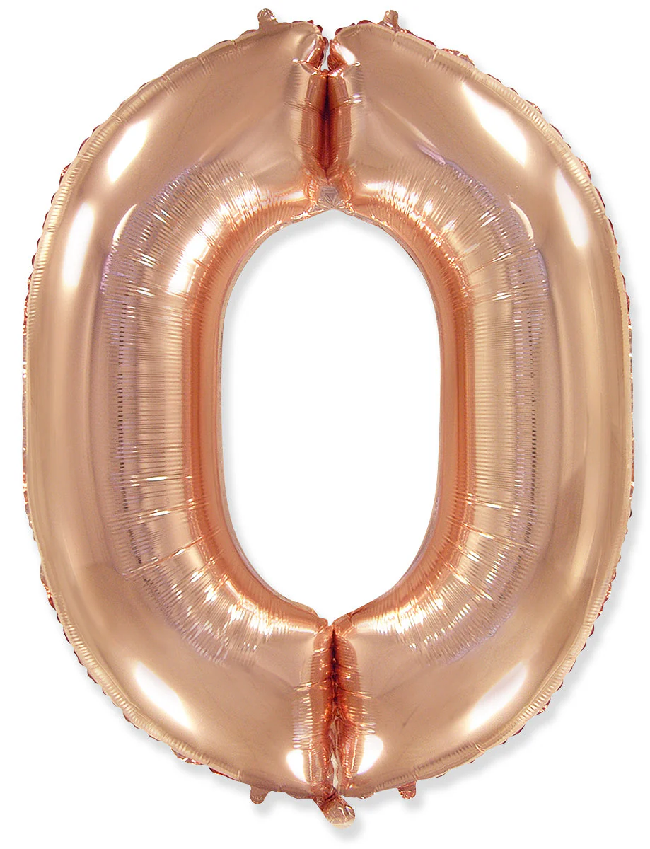 26" Inflated (32" Approx Uninflated) Flexmetal Medium Size Foil Balloon Number "0" Rose Gold