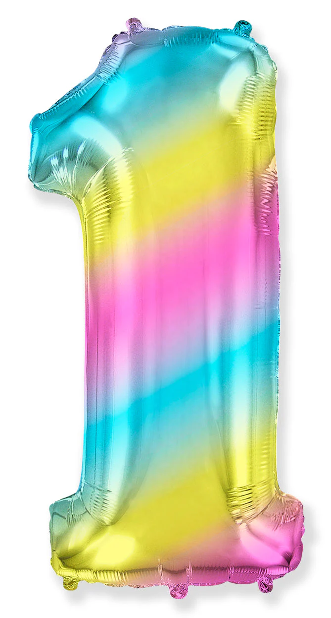 26" Inflated (32" Approx Uninflated) Flexmetal Medium Size Foil Balloon Number "1" Gradient