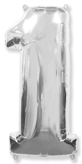 26" Inflated (32" Approx Uninflated) Flexmetal Medium Size Foil Balloon Number "1" Silver