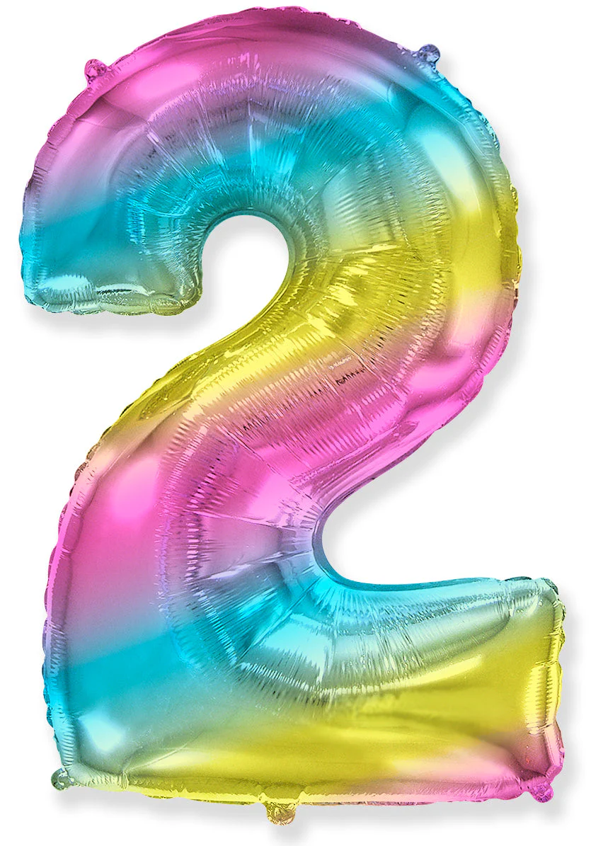 26" Inflated (32" Approx Uninflated) Flexmetal Medium Size Foil Balloon Number "2" Gradient