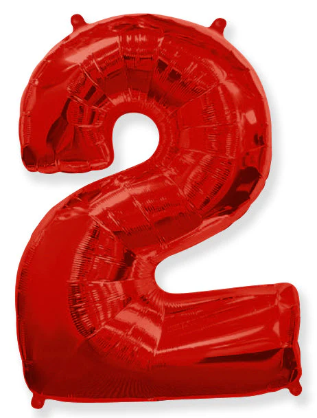 26" Inflated (32" Approx Uninflated) Flexmetal Medium Size Foil Balloon Number "2" Red