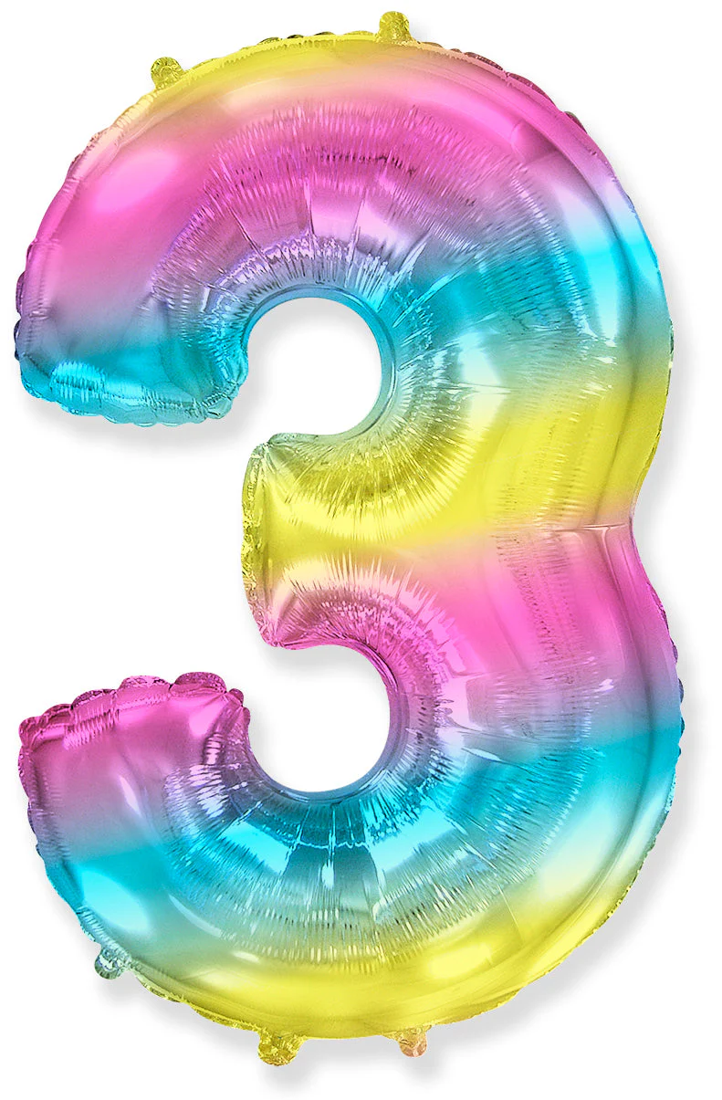 26" Inflated (32" Approx Uninflated) Flexmetal Medium Size Foil Balloon Number "3" Gradient