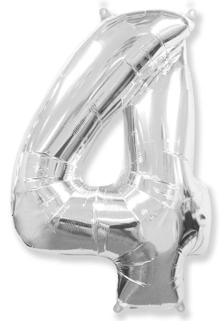 26" Inflated (32" Approx Uninflated) Flexmetal Medium Size Foil Balloon Number "4" Silver