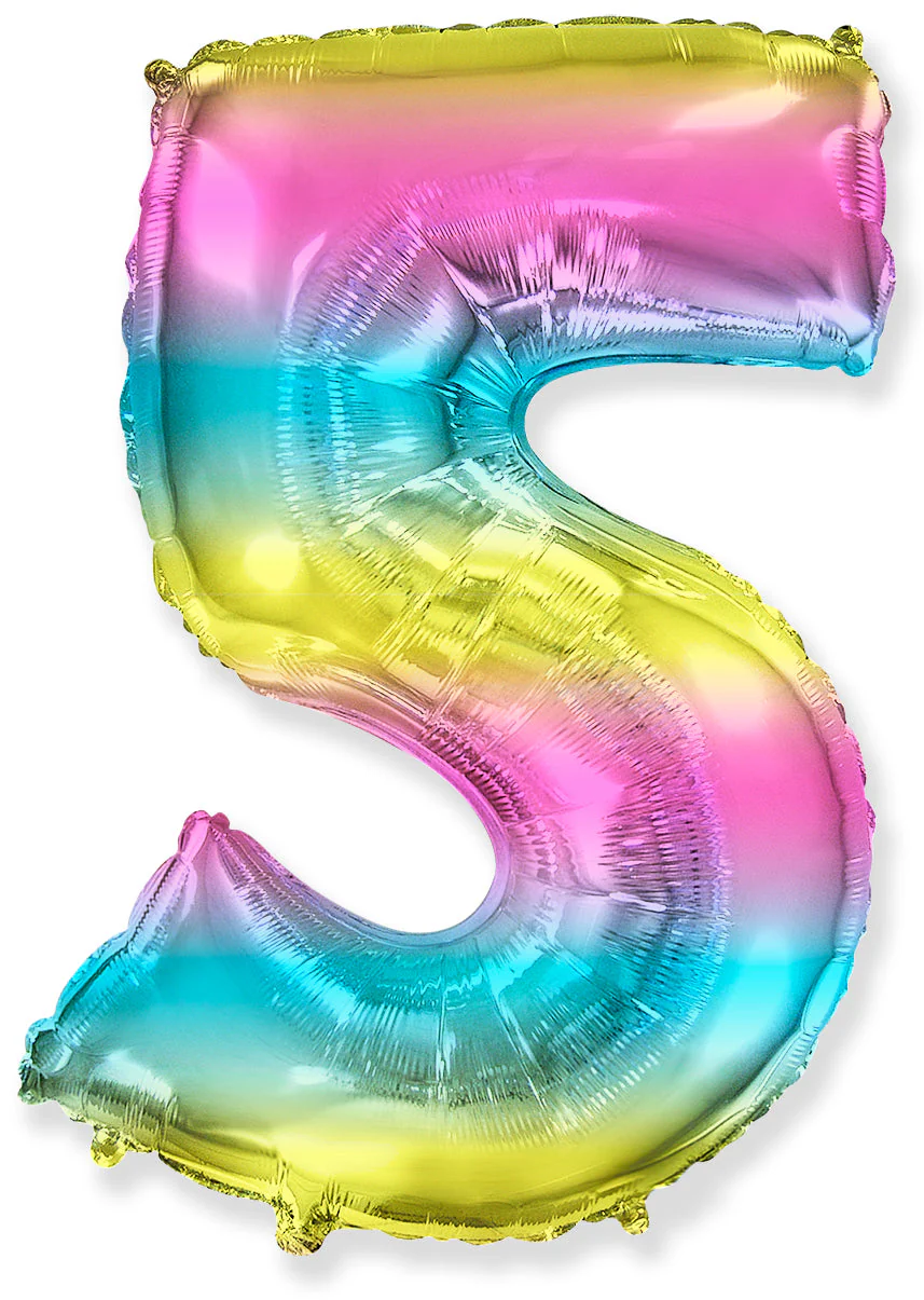 26" Inflated (32" Approx Uninflated) Flexmetal Medium Size Foil Balloon Number "5" Gradient