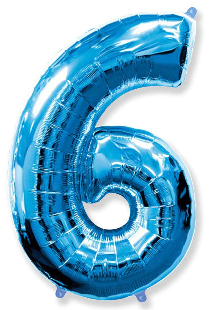 26" Inflated (32" Approx Uninflated) Flexmetal Medium Size Foil Balloon Number "6" Blue