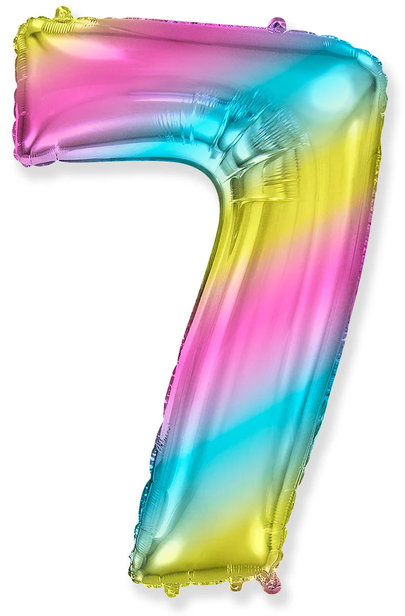 26" Inflated (32" Approx Uninflated) Flexmetal Medium Size Foil Balloon Number "7" Gradient