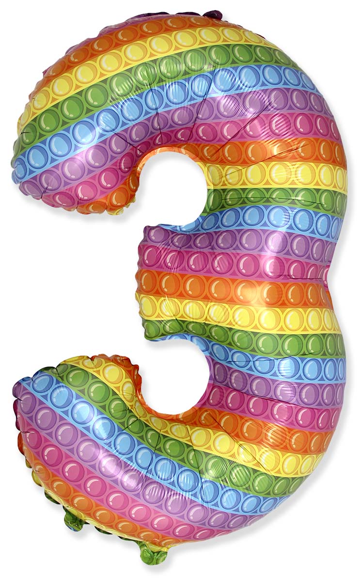 26" Inflated (32" Approx Uninflated) Flexmetal Medium Size Pop Number "3" Foil Balloon