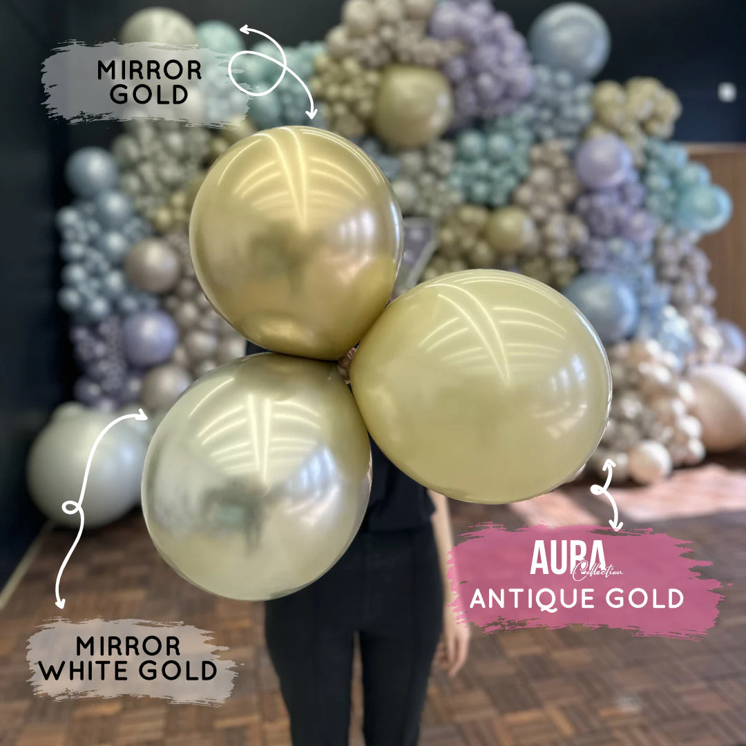 260K Kalisan Brand Twisting Latex Balloons Aura Antique Gold (50 Per Bag) Nozzle Up - Image 10