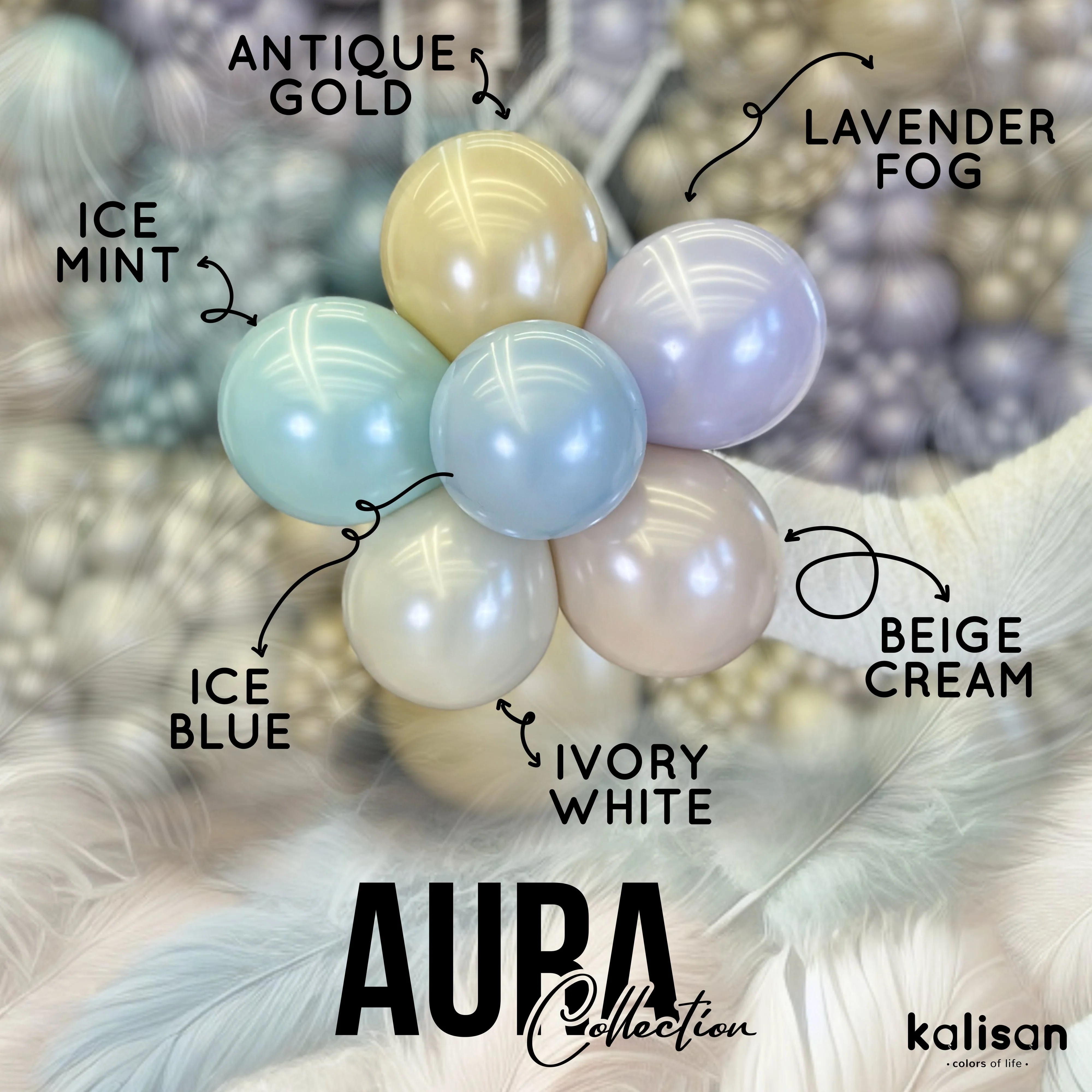 260K Kalisan Brand Twisting Latex Balloons Aura Beige Cream  (50 Per Bag) Nozzle Up - Image 19