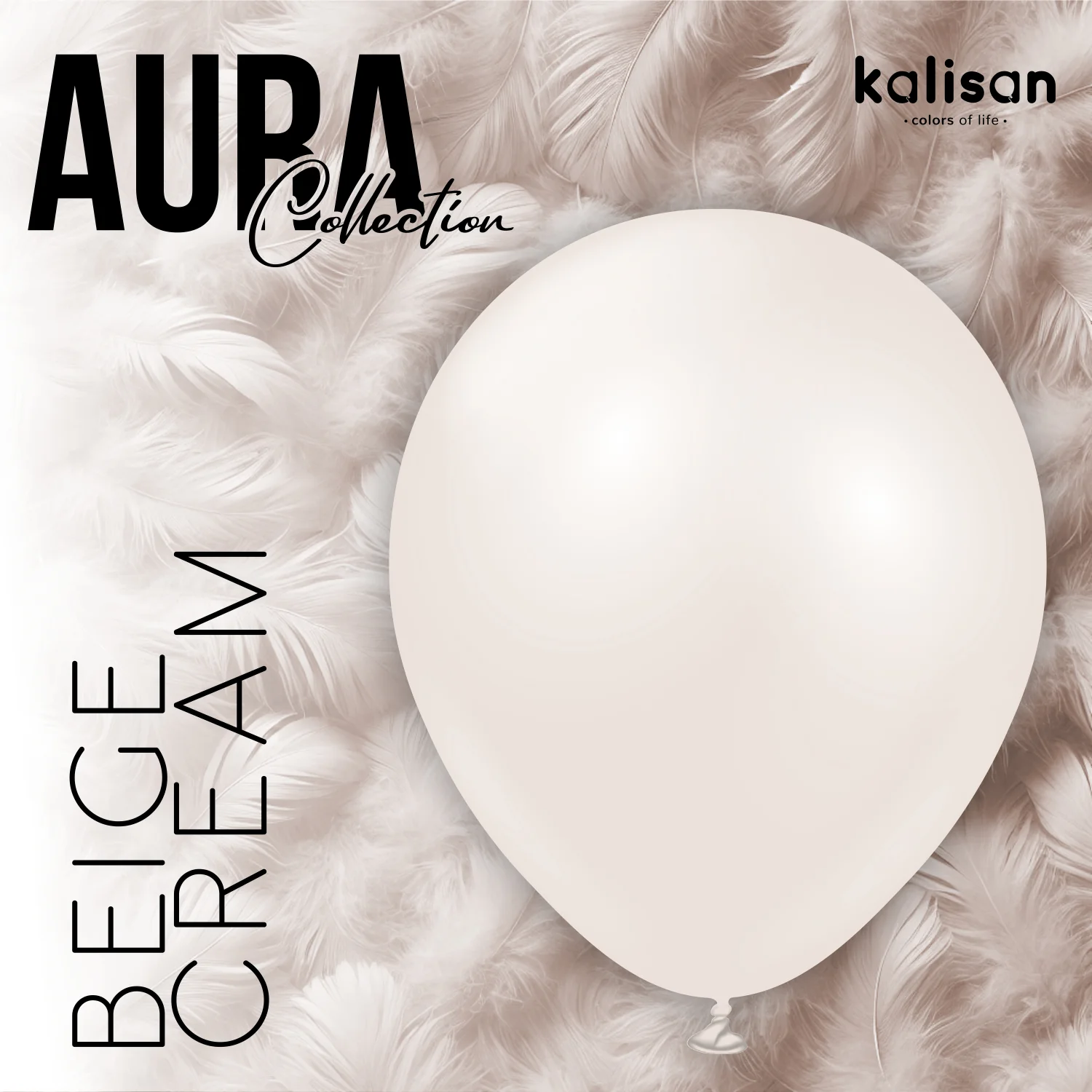 260K Kalisan Brand Twisting Latex Balloons Aura Beige Cream  (50 Per Bag) Nozzle Up - Image 3