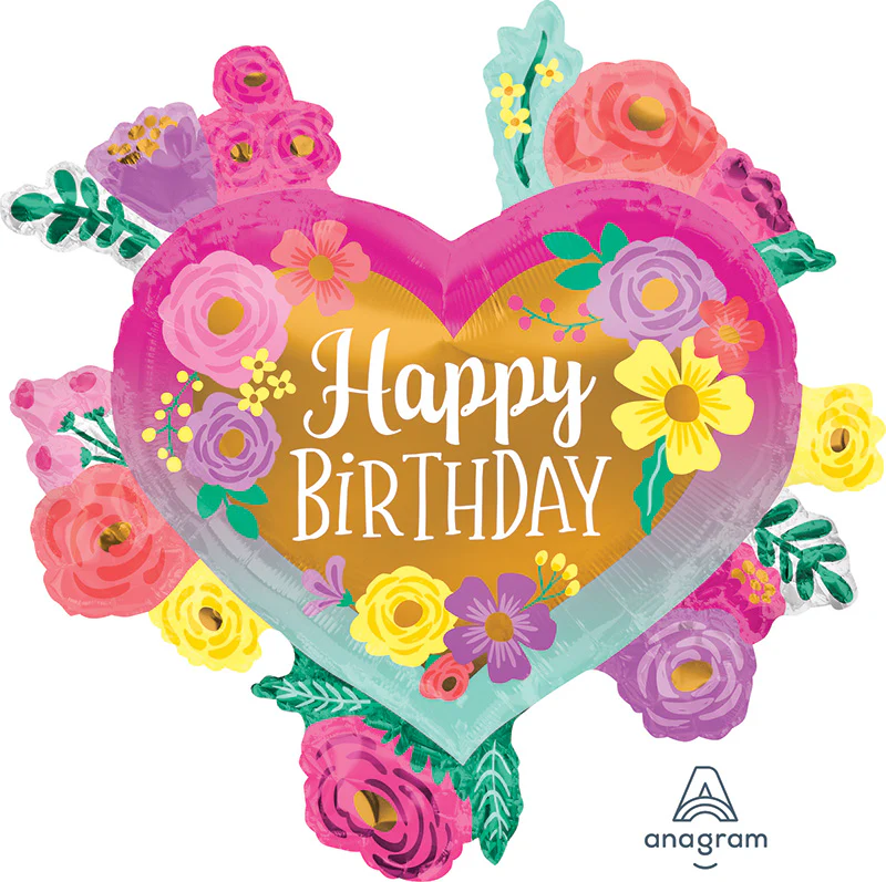 27" Happy Birthday Painted Flowers SuperShape Foil Balloon