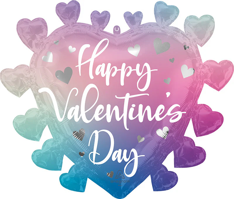 27" SuperShape Happy Valentine's Day Filtered Ombré Hearts Foil Balloon