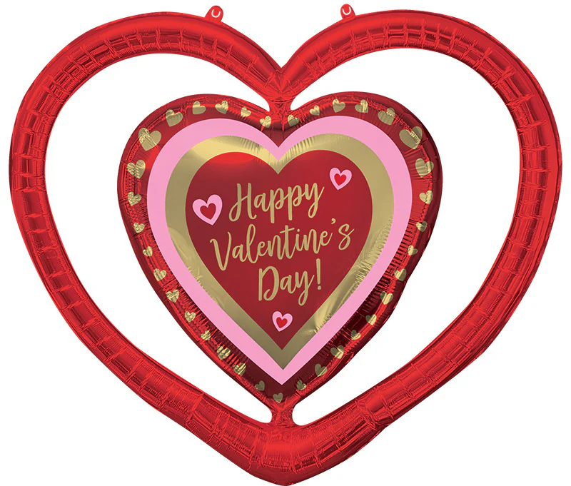 27" SuperShape Happy Valentine's Day Golden Hearts Open Heart Foil Balloon