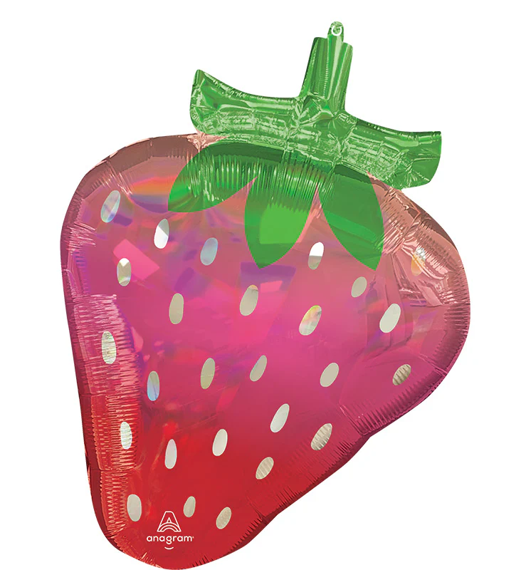 27" Fruity Mix Iridescent Strawberry Holographic SuperShape Foil Balloon