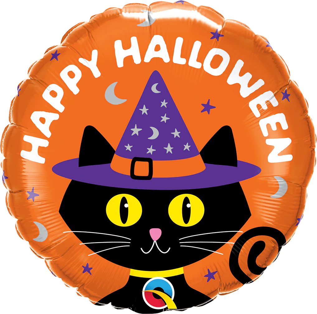18" Halloween Black Cat & Hat Foil Balloon