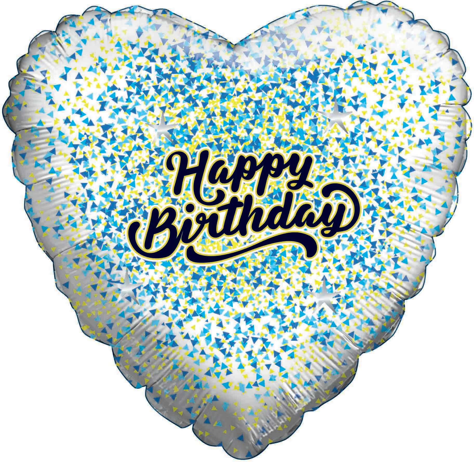 28" Happy Birthday Speckled White Heart Balloon Blue/Gold