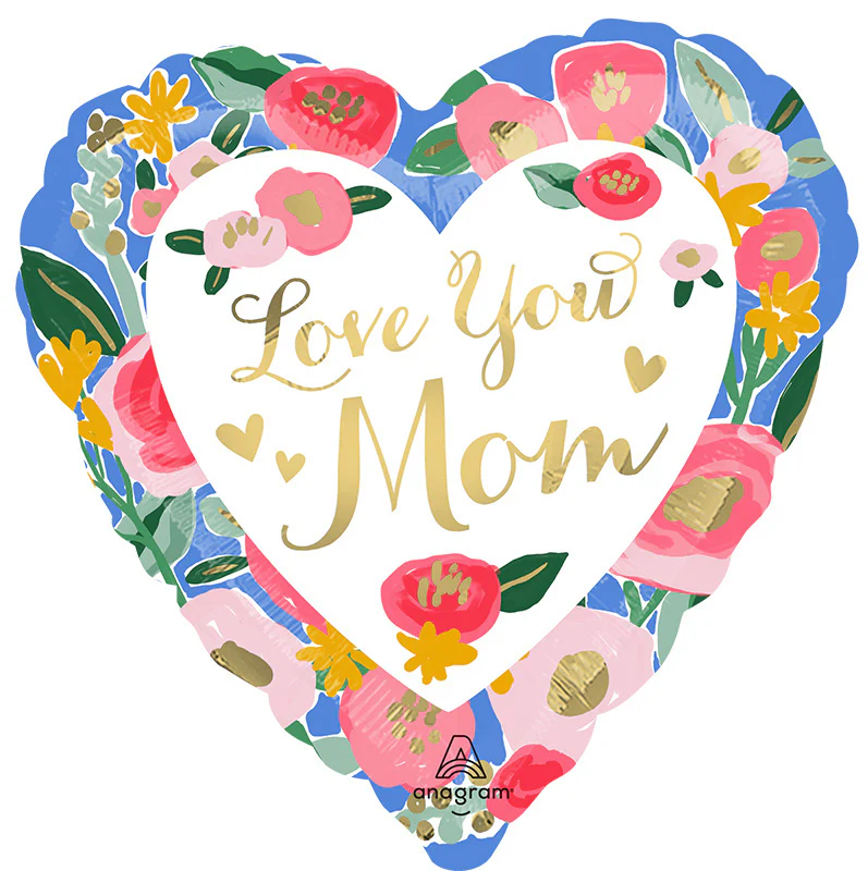 28" Jumbo Love You Mom Painted Prints Foil Balloon