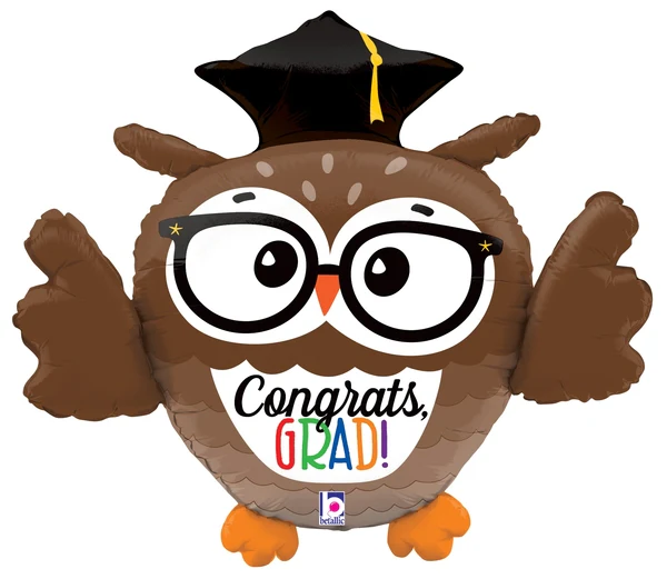 28" Multi-Sided Foil Shape Dimensionals Grad Owl Foil Balloon - Image 7