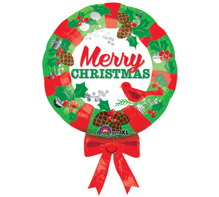 28" SuperShape Christmas Wreath Balloon Packaged