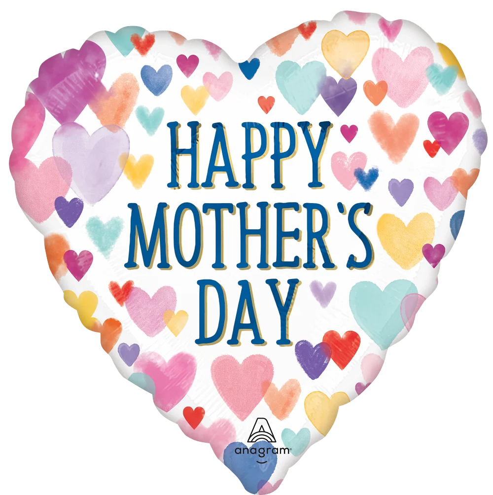 28" Jumbo Happy Mother's Day Sprinkle Hearts Foil Balloon
