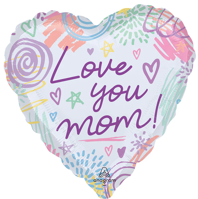 28" Love You Mom Sweet Scribbles Jumbo Foil Balloon