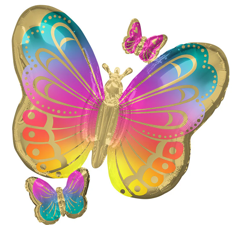 29" SuperShape Colorful Butterflies Foil Balloon