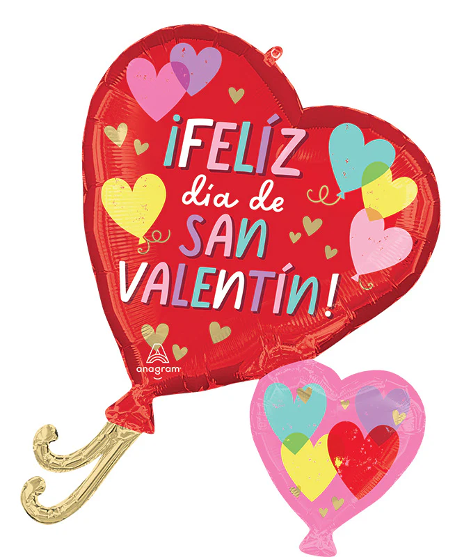 29" SuperShape Hearts on Hearts Spanish Feliz dia de San Vanlentin! Valentine Foil Balloon