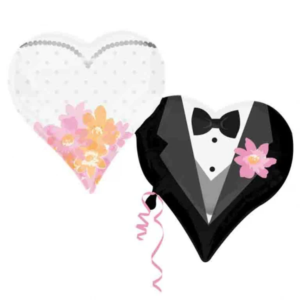 30" SuperShape Wedding Couple Hearts Packaged Balloon