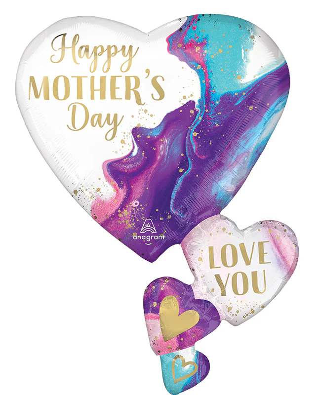 30" Mother's Day Alluring Marble Hearts SuperShape Foil Balloon