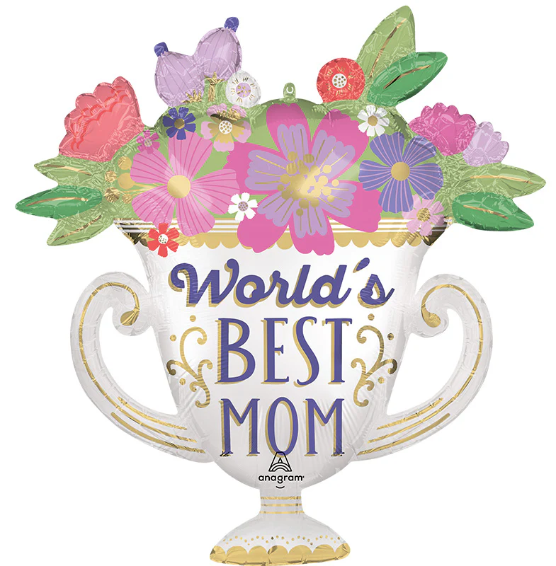 30" Satin World's Best Mom Trophy SuperShape Foil Balloon