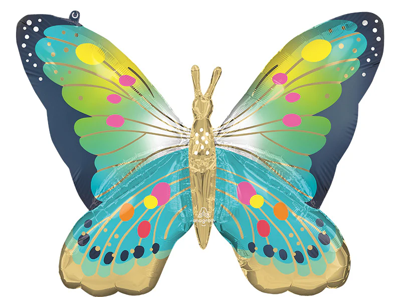 30" Vibrant Blue Satin Butterfly Flutters SuperShape Foil Balloon