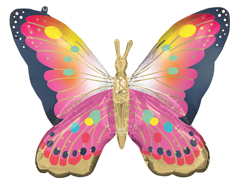 30" Vibrant Pink Satin Butterfly Flutters SuperShape Foil Balloon