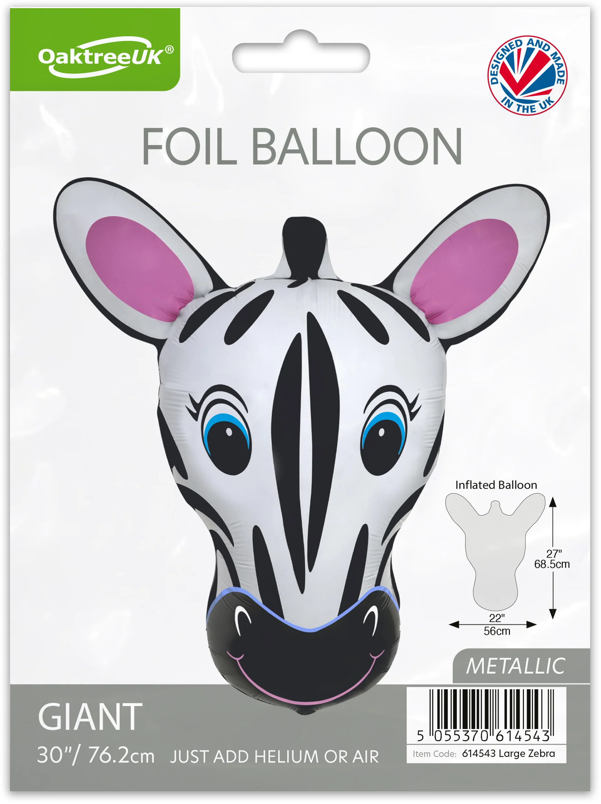 30" Zebra Packaged Oaktree Brand Foil Balloon - Image 2